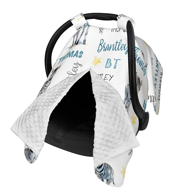 Personalized Baby Car Seat Cover Winter Custom Minky Carseat Cover Boy Girls with Name Zebra Carseat Canopy Customized Car Seat Canopy Infant Carrier Covers Nursing Cover Toddler Blanket