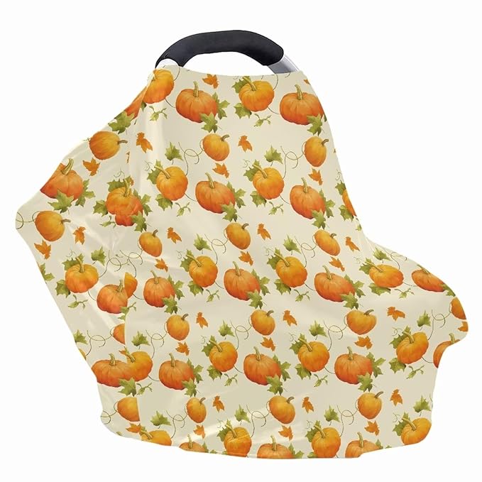 AFPANQZ Pumpkin Car Seat Covers for Babies Stretchy Lightweight Soft Nursing Cover Breastfeeding Shield Carseat High Chairs Gender Neutral Shopping Carts Infant Baby Beanie and Bags
