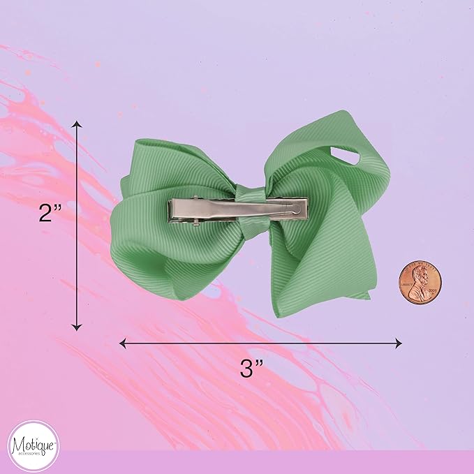 3 Inch Grosgrain Bow for Little Girls- Set of 2 (Sea Green)