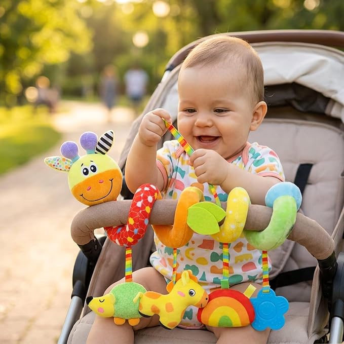 Multi-Use Baby Spiral Activity Toy – Spiral carseat Toy for Car Seat, Stroller,Play Gym, Keeps Baby Quiet, Easy Travel Solution
