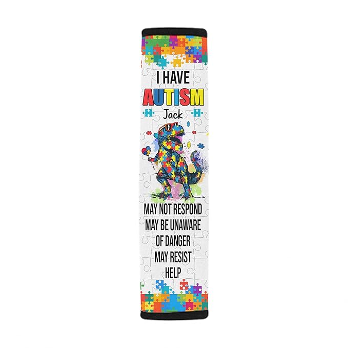 I Have Autism Dinosaur Personalized Name Autism Awareness Seat Belt Covers Special Need Autistic Car Seat Belt Covers for Kid Children Medical Alert 16