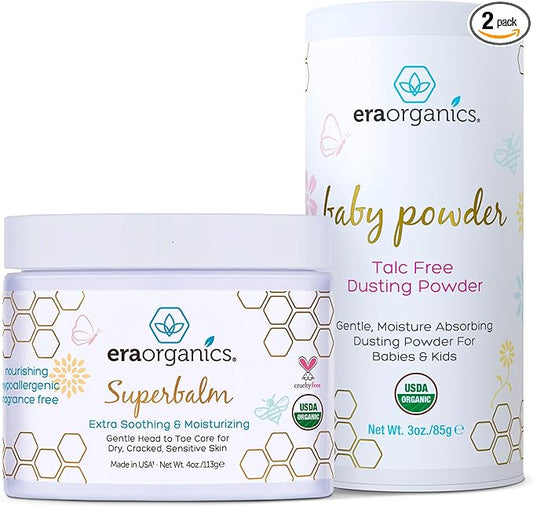 USDA Organic Baby Care Duo – Talc-Free Baby Powder & Healing Ointment for Sensitive Skin – Natural Relief for Eczema, Rashes, Cradle Cap, and Diaper Rash
