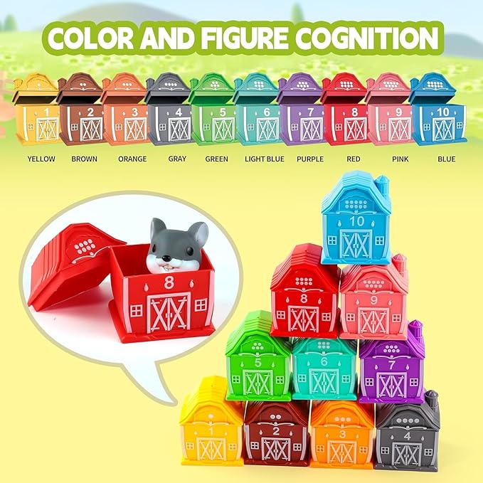 EnAuRoL Learning Barn Toys for Toddlers 3+ Years Old, 20 Pieces Farm Animal Finger Puppets for Kids, Montessori,Counting, Matching and Color Sorting Set, Christmas Birthday Gift for Boys Girls