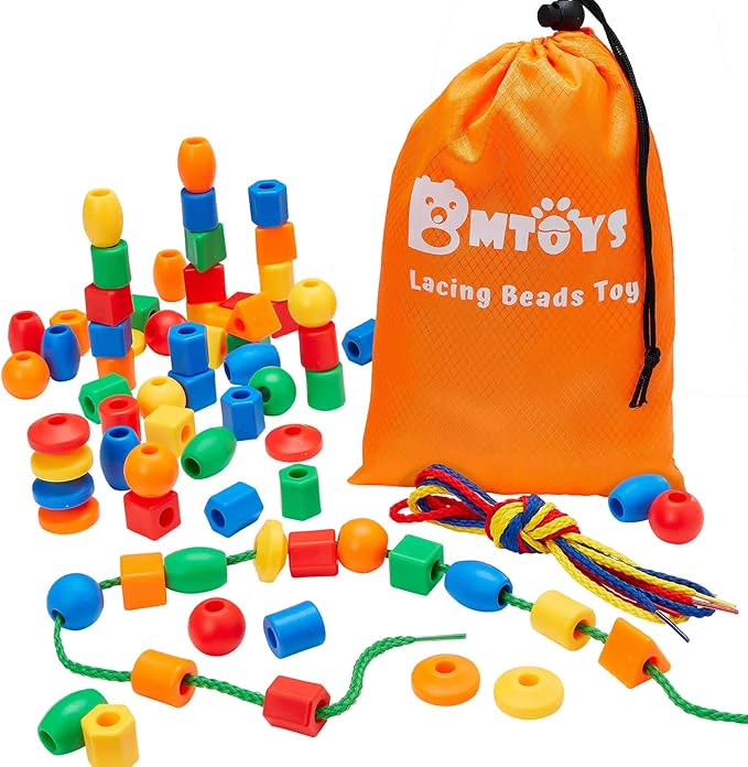 BMTOYS Lacing Beads for Kids - 70pcs Threading Beads Occupational Therapy Toys for Kids Fine Motor Skills Developmental Activity OT Toys