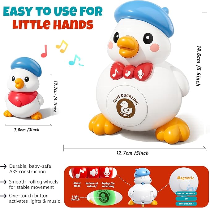 Waddling Duck Toy for Babies, Follow-Me Musical Dancing Mama Duck Family, Light Up Tummy Time Toys for Infants 6–12 Months, Walking Ducks for Tummy Time & Crawling, Baby Developmental Gift