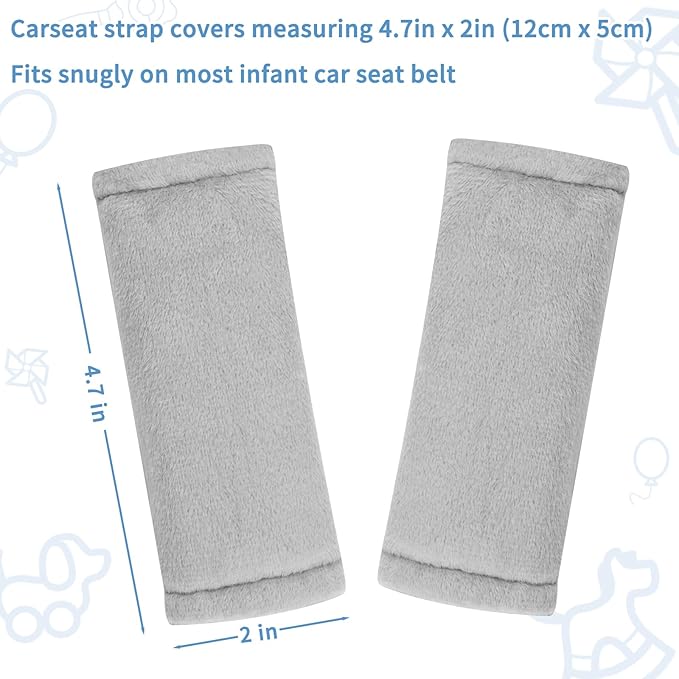 SWESEN Baby Car Seat Belt Covers for Boys and Girls, Carseat Shoulder Padding, Soft Car Seat Neck Cover, Mink Car Seat Straps Shoulder Pads, Solid Colour Stroller Strap Cover for Baby Kids, Grey