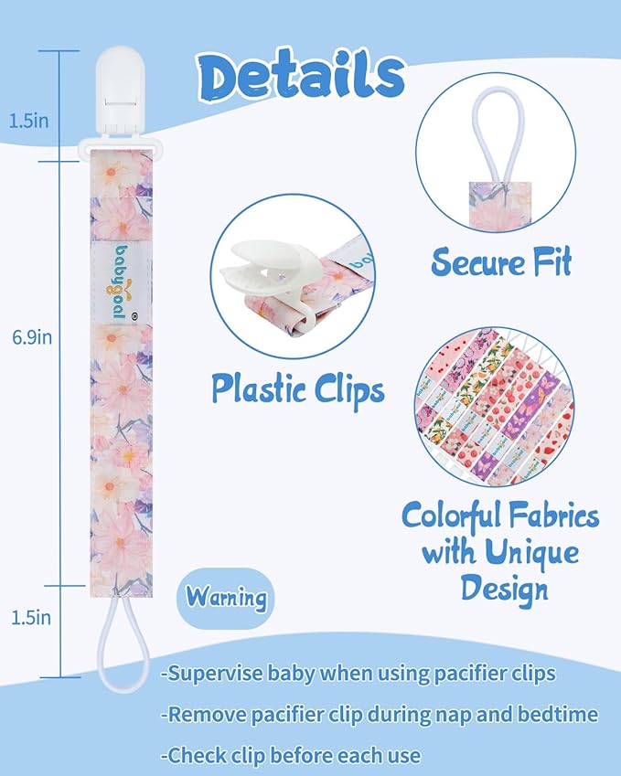 babygoal Fruit Pacifier Clips, 8 Pack Binky Paci Holder Clips Fits for Most Baby Pacifiers and Binkies