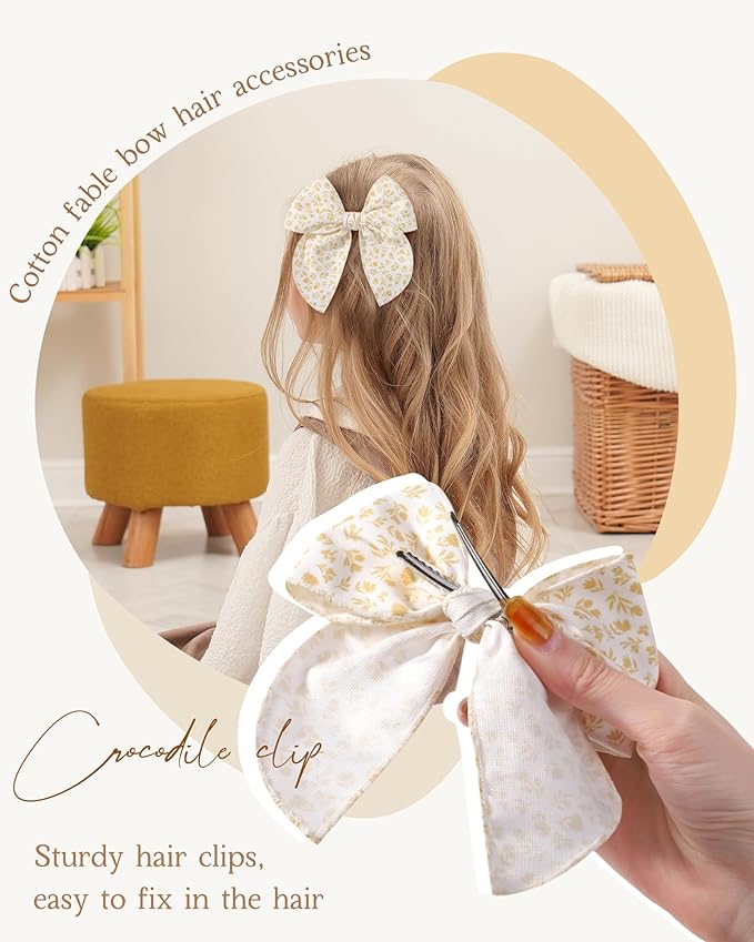 doboi 8PCS Baby Girls Hair Clips Fable Hair Bows Cotton Linen Bows for Girls Hair Accessories for Baby Toddlers Kids-Floral