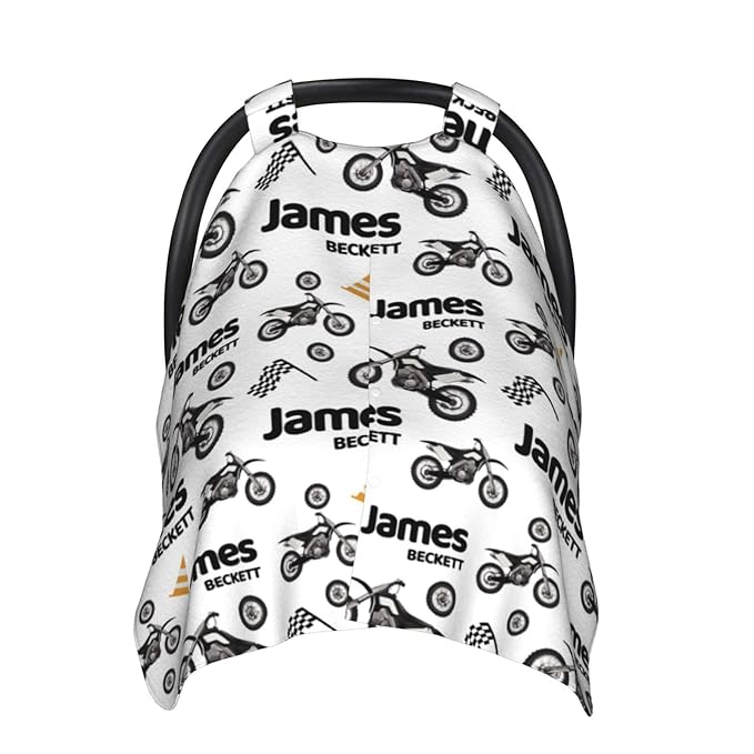 Personalized Baby Car Seat Canopy for Babies, Custom Name Dirt Bike Baby Car Seat Covers for Boys and Girls, Opening Minky Nursing Breastfeeding Cover for Infant, Carseat Canopies for Newborn