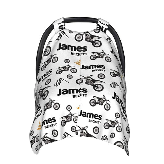 Personalized Baby Car Seat Canopy for Babies, Custom Name Dirt Bike Baby Car Seat Covers for Boys and Girls, Opening Minky Nursing Breastfeeding Cover for Infant, Carseat Canopies for Newborn