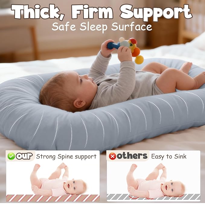 Extra Large Baby Lounger – 37 Inch, Infant Lounger with 3D Breathable Grid Mesh – Safe Envelope Cover (No Zippers) – Soft Baby Lounger for Supervised Floor & Travel Use