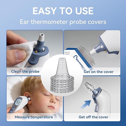 Berrcom 100-Pack Disposable Ear Thermometer Probe Covers, BPA-Free Lens Filters & Refill Caps Compatible with Digital Ear Thermometer Models