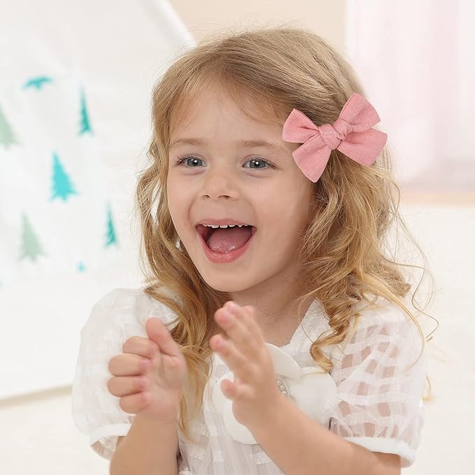 3.2'' Girls Pink Linen Hair Bows Clips - Alligator Clips Hair Accessories for Little Girls, Toddlers, Kids, and Teens
