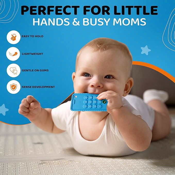 Baby Cellphone Teether: Soft BPA Free Teething Toy, Provides Relief for Your Little one While They are Teething. Gum Relief. Chew Toys (Blue)