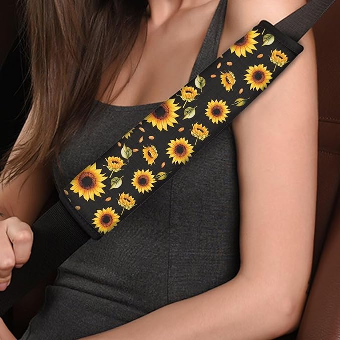 AFPANQZ Sunflowers Pattern Seat Belt Pad Cover for Women Adults Kids Safety Seatbelt Pad Cushion Adjustable Comfortable Driving Schoolbag Straps Pads