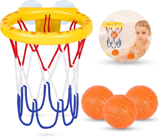 Bath Toys, Bathtub Basketball Hoop for Kids Toddlers, Bath Shower Toys for Kids, Strong Suction Cup Basketball Hoop & 3 Soft No-Hole Balls Set for Toddlers, Boys and Girls