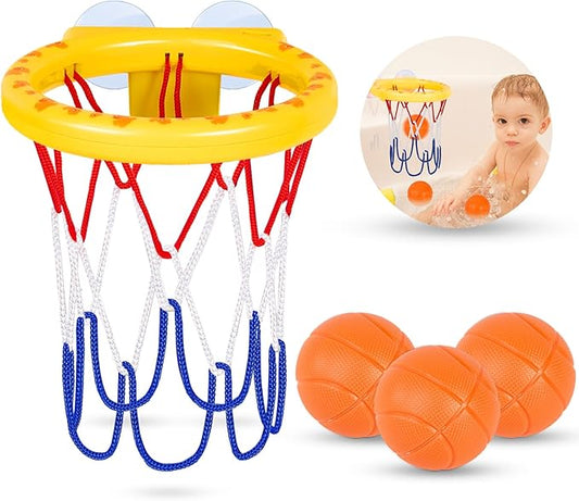 Bath Toys, Bathtub Basketball Hoop for Kids Toddlers, Bath Shower Toys for Kids, Strong Suction Cup Basketball Hoop & 3 Soft No-Hole Balls Set for Toddlers, Boys and Girls