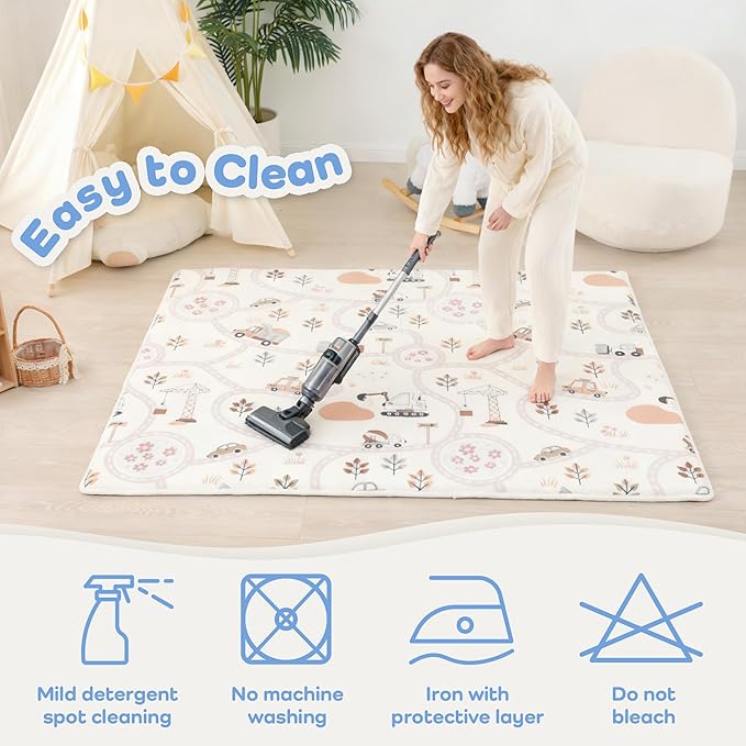 1.3" Thick Educational Baby Floor Play Mat 50x 50, Basic Padded Memory Foam Mat, Non-Slip Plush Playmat for Nursery Playroom Classroom (Car)