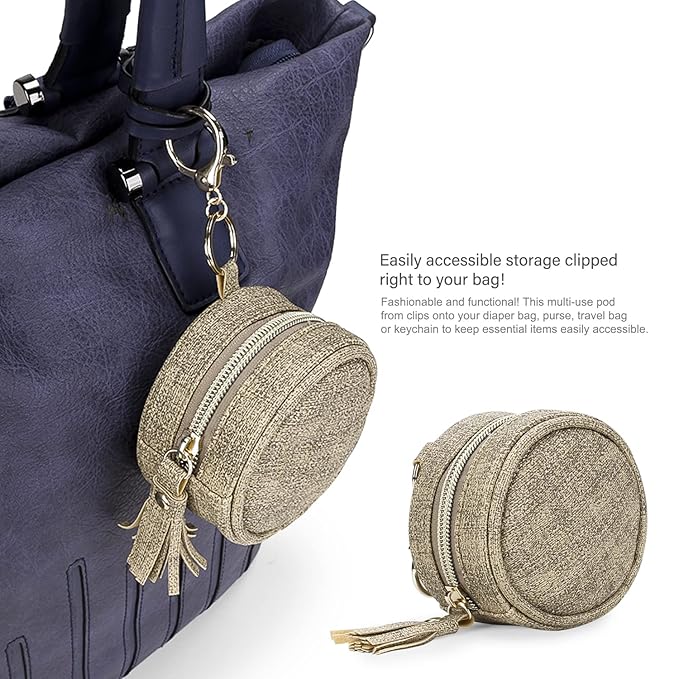 MOMIGO Pacifier Case Bag - Leather Pacifier Holder with Clip for Diaper Bag Stroller Purse Charm, Holds 2 Pacifiers Outdoor Travel (Weave Light Brown)