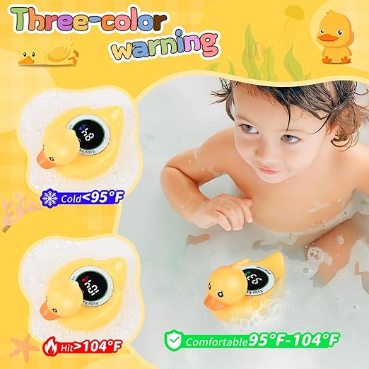 Baby Bath Thermometer Duck Toy - Floating Digital Water Temperature Monitor with LED Display & Color Alerts for Infants Newborns, Cute Bathtub Sensor & Safe Bath Time Essential