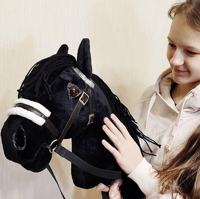 Black Friesian Hobby Horse on a Stick with Bridle for Children 4-10 Years