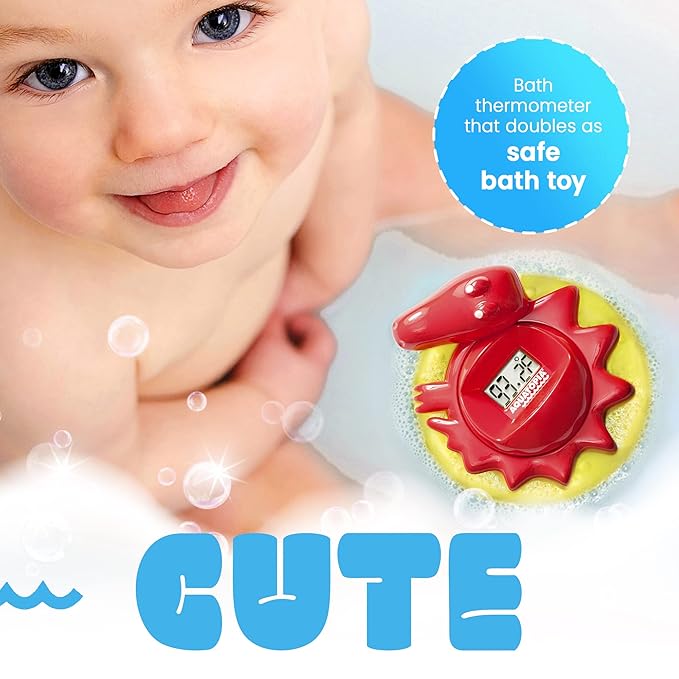Aquatopia Charlie Crocodile Baby Bath Thermometer with Digital Audible Alarm, Floating Toy, Beeps Too Hot or Too Cold, Red