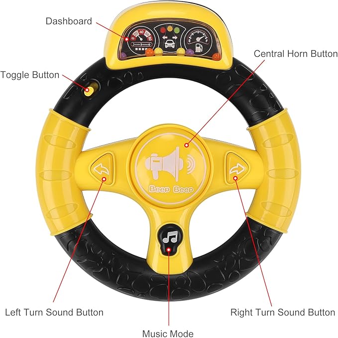 Accmor Stroller Steering Wheel Toy, Music Sound Simulated Steering Wheel for Stroller Shopping Carts Cart Universal Detachable Pretend Driving Funny Toy Attachment