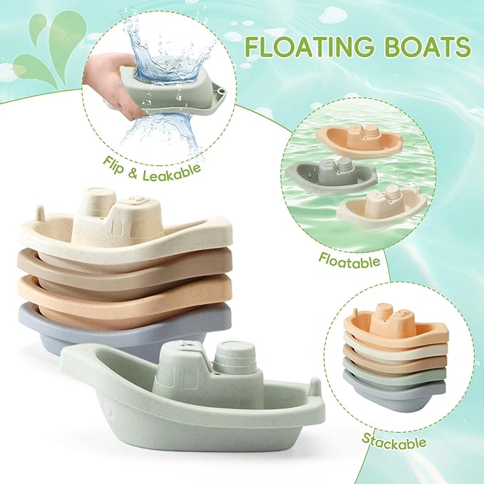 Baby Bath Toys 9PCS Mold Free Bath Toys for Babies 6-12 Months Bathtub Water Toys with Easy Clean Silicone Bath Toy for Kids Ages 1-3 Safe Bath Boats, Baby Shower Birthday Gifts for Babies & Infant