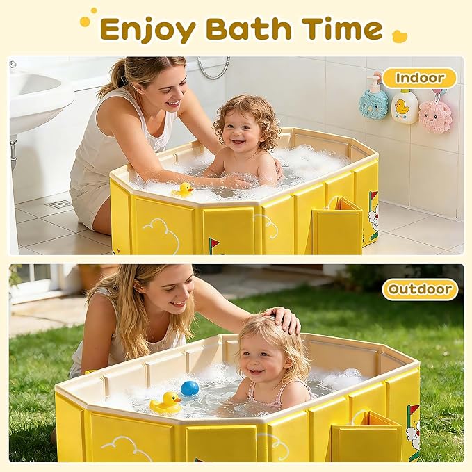 Collapsible Baby Bathtub with 2 Drain, Foldable Portable Baby Tub for Newborn & Toddler, Folding Baby Bath Tub, Small Water Play Pool for Travel & Home, 12M-5Y