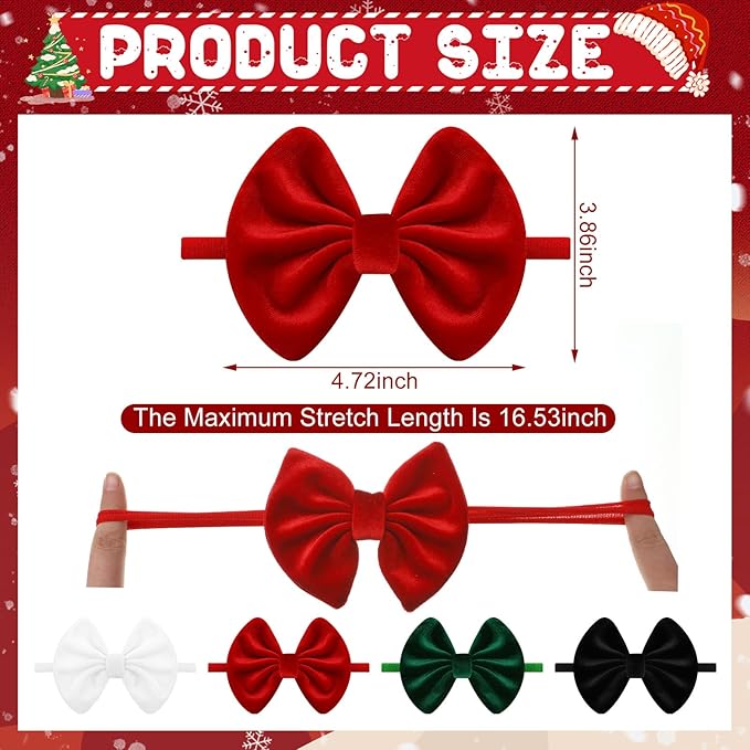4 Pcs Velvet Baby Bow Headbands, Christmas Newborn Headband Bows Nylon Handmade Hair Accessories for Baby Infants Toddlers Child