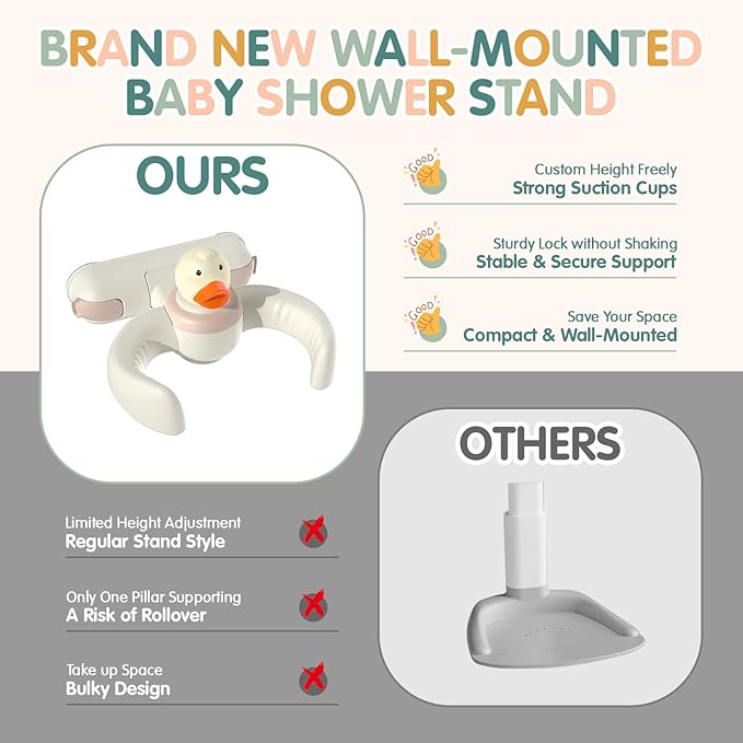 Baby Bath Stand-Baby Shower Stand Duck with Strong Suction Cups. Foldable Adjustable Bath Support for Infants Toddlers 8-36 Months, Babies Shower Gifts Soporte para Bañera de Bebé Toddler Bath Helper