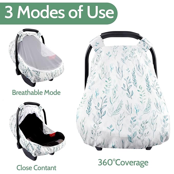 Newborn Lounger Cover, Baby Car Seat Cover, Baby Car Seat Head and Body Support, Green Leaf