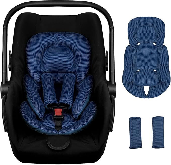 Infant Car Seat Insert for Newborn Girls Boys, Summer Mesh Baby Carseat Inserts with Strap Pads, Soft Reversible Baby Car Seat Insert Cushion Pad for Stroller, Bouncer, Swing, High Chair, Blue