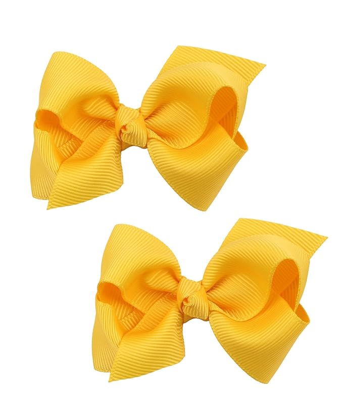 Baby Girl's 2Pcs Cute 3 Inch Pure Color Bow-knot Hair Clip for Photography Travel Daily Life (Yellow)