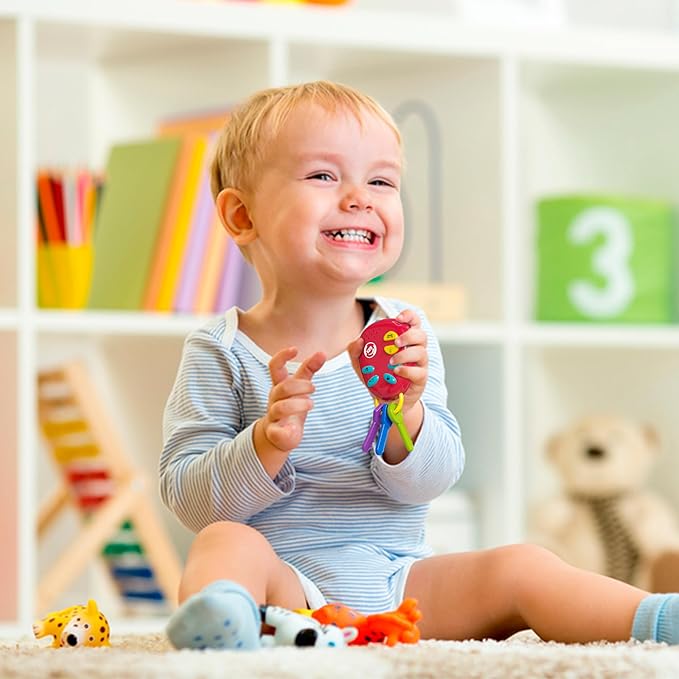 Lollipop Kids Car Keys Sensory BabyToy: Teething Keys, Baby Rattle, All in One! Sensory Toys for Babies and Toddlers. Adventure Ready Batteries Included