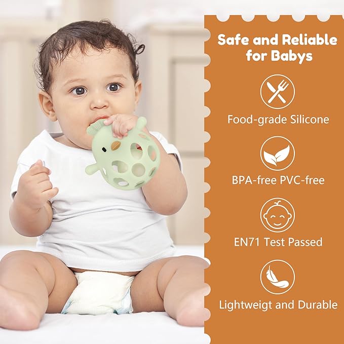 MCGMITT Baby Teething Toys for 3-6 Months, Easy Grasp Silicone Infant Rattle Teether Toy for 0-12 Months, BPA-Free Food Grade Baby Montessori Sensory Toys, Soft Infant Chew Toys for Teething Relief