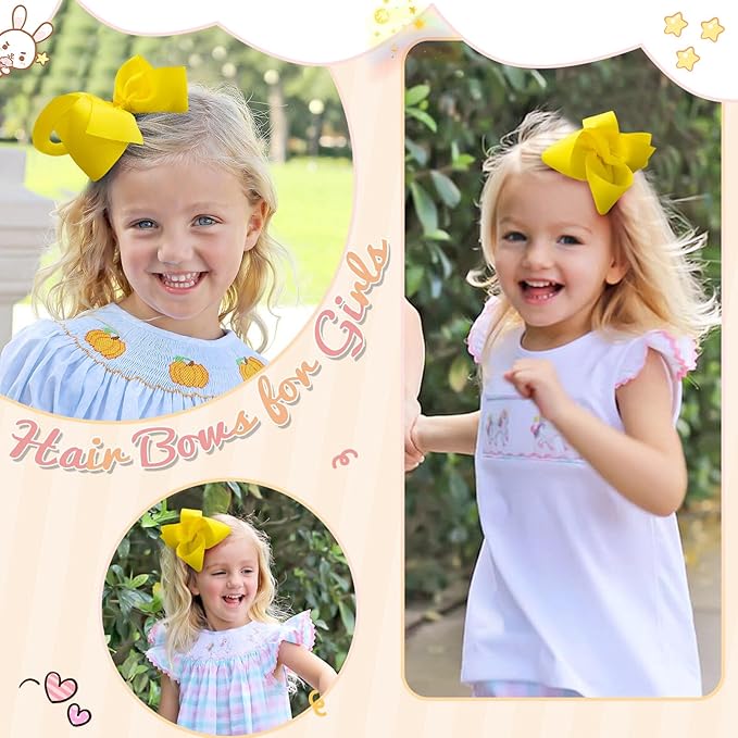 Oaoleer 2PCS 6inch Yellow Layered Grosgrain Ribbon Bow Alligator Clips, Baby Hair Accessories for Girls, Infants, Toddlers, Teens, and Children