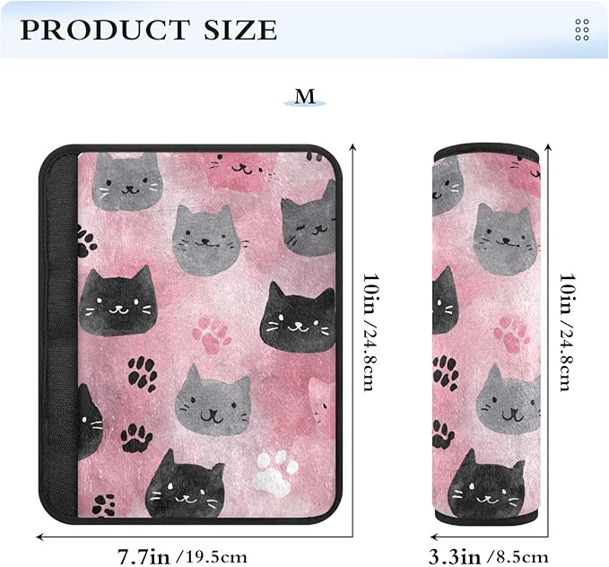 2 Pack Seatbelt Covers Seat Belt Cover Pad for Adults Boys Girls Car Seat Strap Covers Pads Cushion Universal Shoulder Strap Pad Protector for Backpack Camera Bag 6.5 Inch Watercolor Cat Faces and Paw
