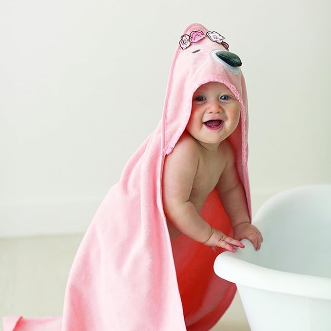 Stephan Baby Hooded Towel - 100% Cotton with Fun Animal Design for Infants and Toddlers, 31" Square, Flamingo