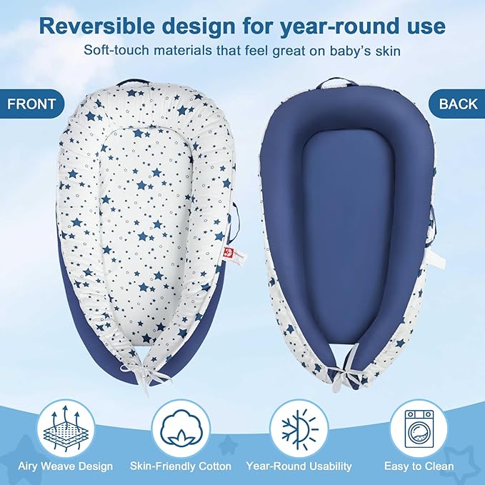 Baby Lounger for 0–24 Months, Portable Infant Support Pad for Tummy Time and Diaper Changes, Breathable Cotton Pad for Supervised Awake Use