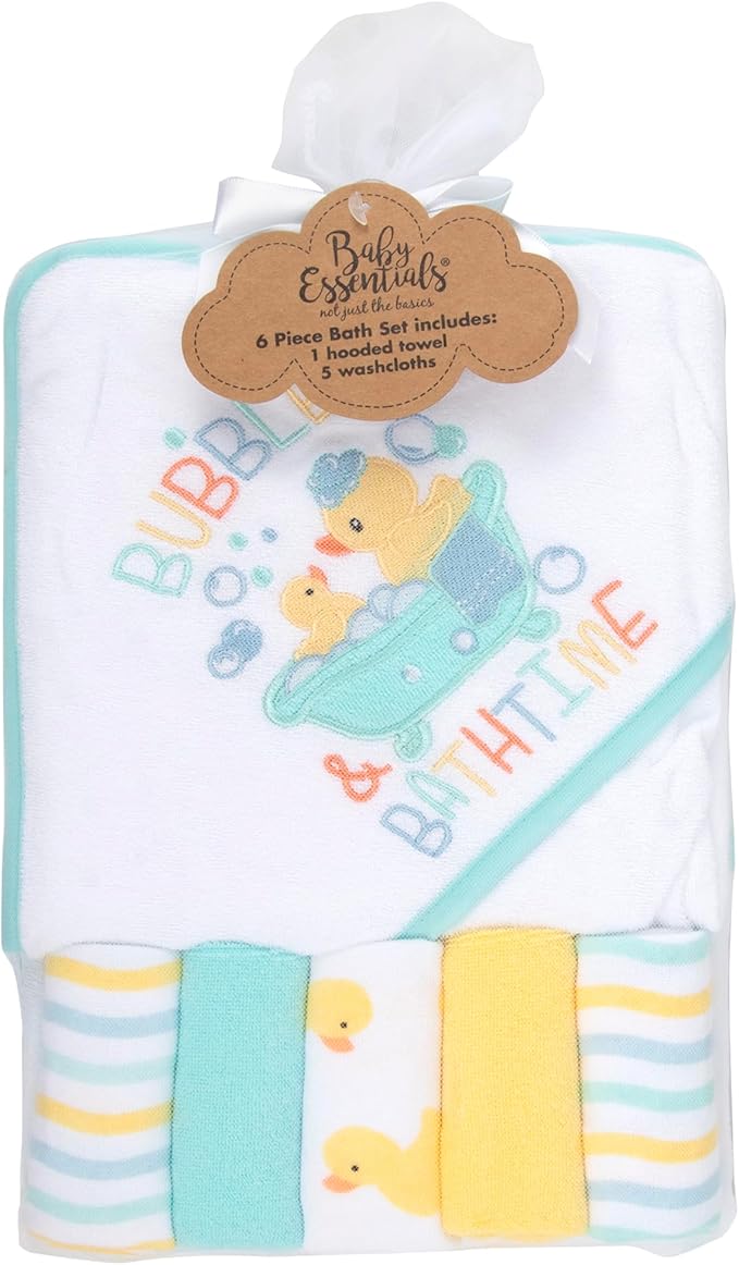 Baby Hooded Bath Towel and Washcloth Set for Babies 6-12 Months (Yellow Duck – Unisex)