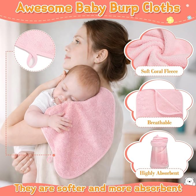 Flasoo 12 Pcs Baby Bath Towels Set for Infants Toddlers, 2 Pcs Animal Hooded Bath Towel, 2 Pcs Baby Burp Cloths & 8 Pcs Washcloths Set, Absorbent Soft Newborn Gift for Boys & Girls (Kitten & Bear)