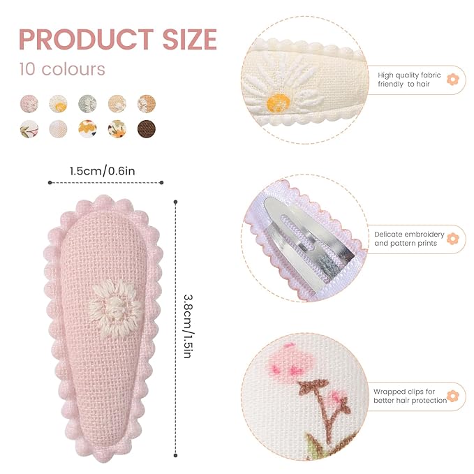 YLEN YHXX 20 PCS Mini Baby Barrettes 1.5 Inches Cute Floral Print Toddler Hair Clips Non Slip Wrapped Girls Hair Accessories