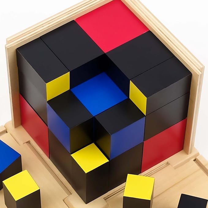 Hidoggy Montessori Trinomial Cube, Sensorial Materials Arithmetic Trinomial Cube Educational Montessori Math Toy for Toddlers with Box