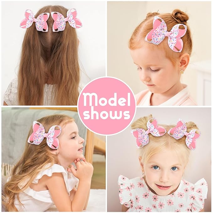 YHXX YLEN 2PCS 4.5 Inch Hair Bows for Girls, Birthday Grosgrain Ribbon Bows with Alligator Clips, Sprinkle Confetti Style Hair Accessories for Toddlers Kids Girls