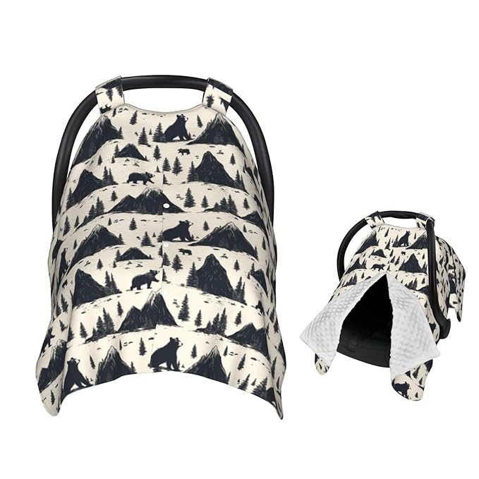 Mountain and Bear Baby Car Seat Canopy Nursing Cover for Newborn Car Seat Breastfeeding Covers Blanket Newborn Shower Gift
