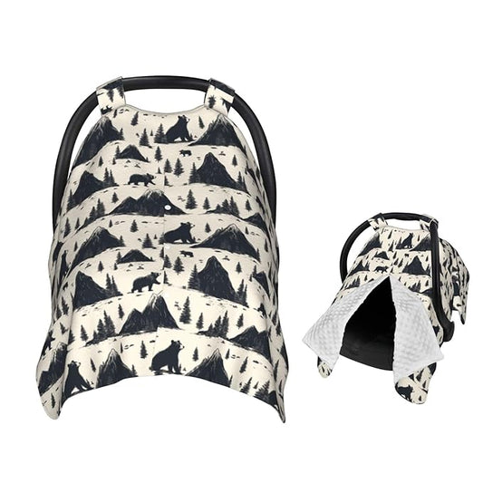 Mountain and Bear Baby Car Seat Canopy Nursing Cover for Newborn Car Seat Breastfeeding Covers Blanket Newborn Shower Gift
