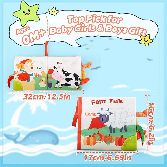 Baby Books 0-6 Months, Infant Tummy Time Toy 6-12 Months Touch Feel Book Travel Toy Gifts for Boys Girls 0-3 Months Baby Shower Birthday Easter Basket Stuffers
