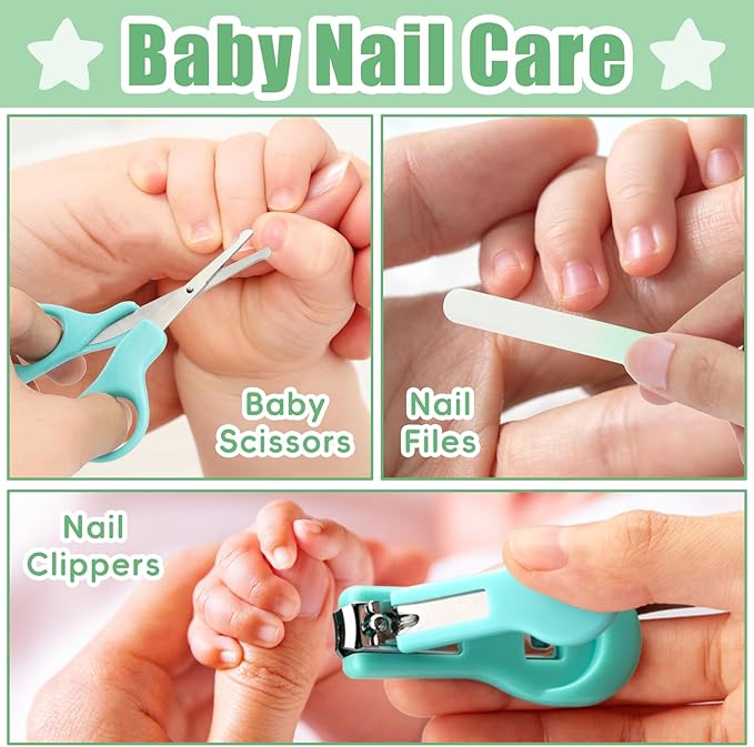 Qunlions life Baby Grooming Kit for Boys Girls Safety Newborn Nursery Essentials Grooming Set Gift for First-time Parents, Green 18 in 1