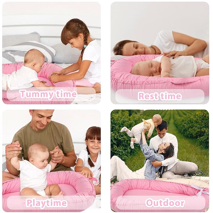 Hooyax Baby Lounger Cover Only, 100% Cotton Newborn Nest Cover, Soft Portable Baby Nest Replacement Cover for Boys Girls, Breathable Infant Lounger Covers, Baby Essential (Pink)